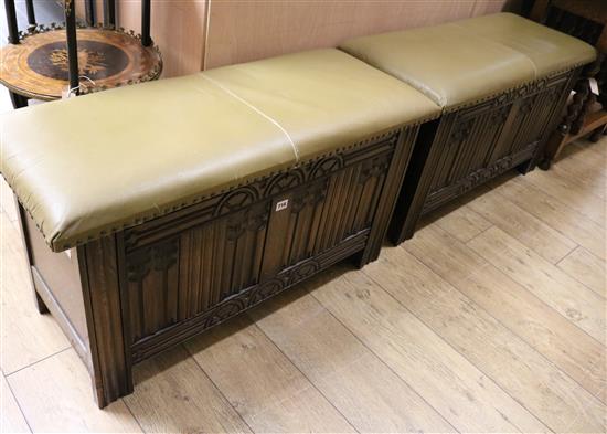 A pair of oak linenfold carved coffers, W.100cm